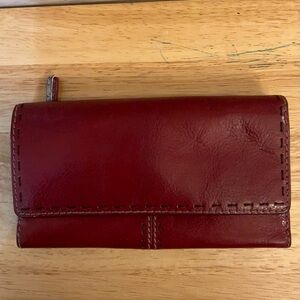 Fossil Red Leather Tri-Fold Wallet.